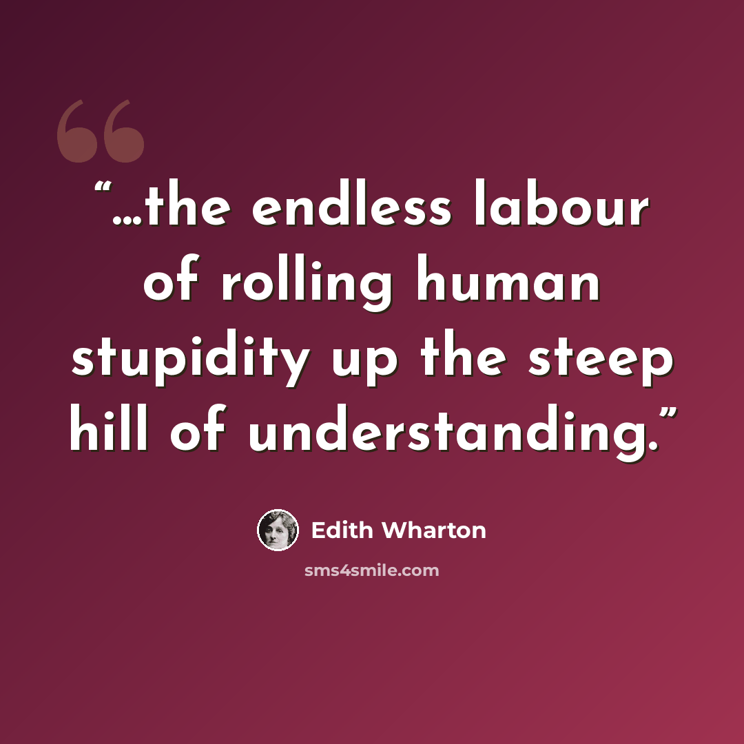 “...the endless labour of rolling human stupidity up the steep hill of understanding.” quote by Edith Wharton