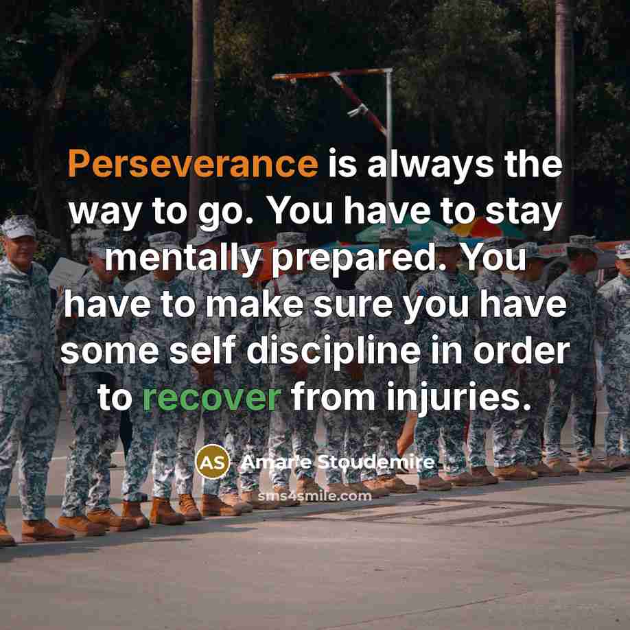 “Perseverance is always the way to go. You have to stay mentally prepared. You have to make sure you have some self discipline in order to recover from injuries.” quote by Amar'e Stoudemire