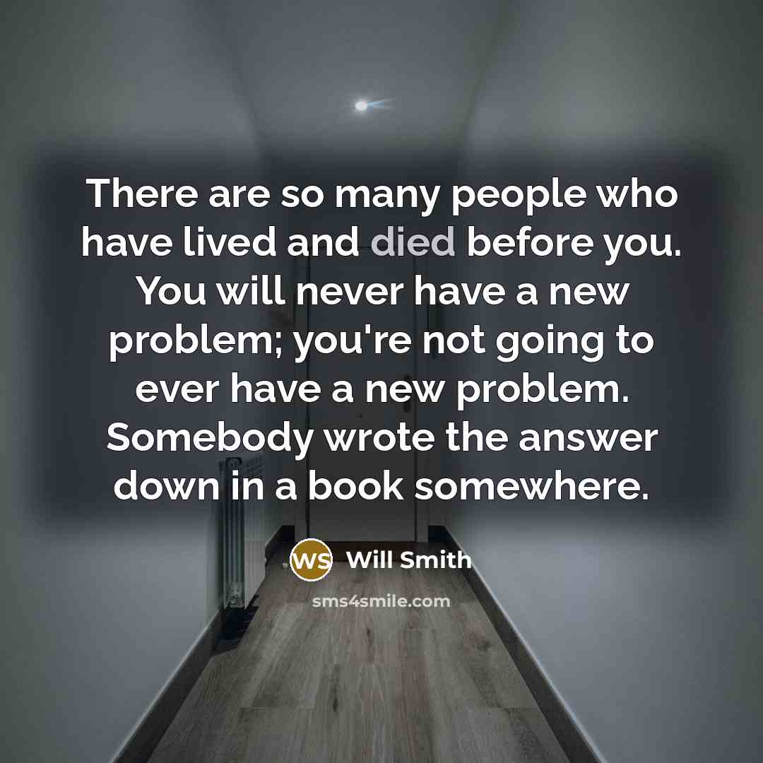 “There are so many people who have lived and died before you. You will never have a new problem; you're not going to ever have a new problem. Somebody wrote the answer down in a book somewhere.” quote by Will Smith