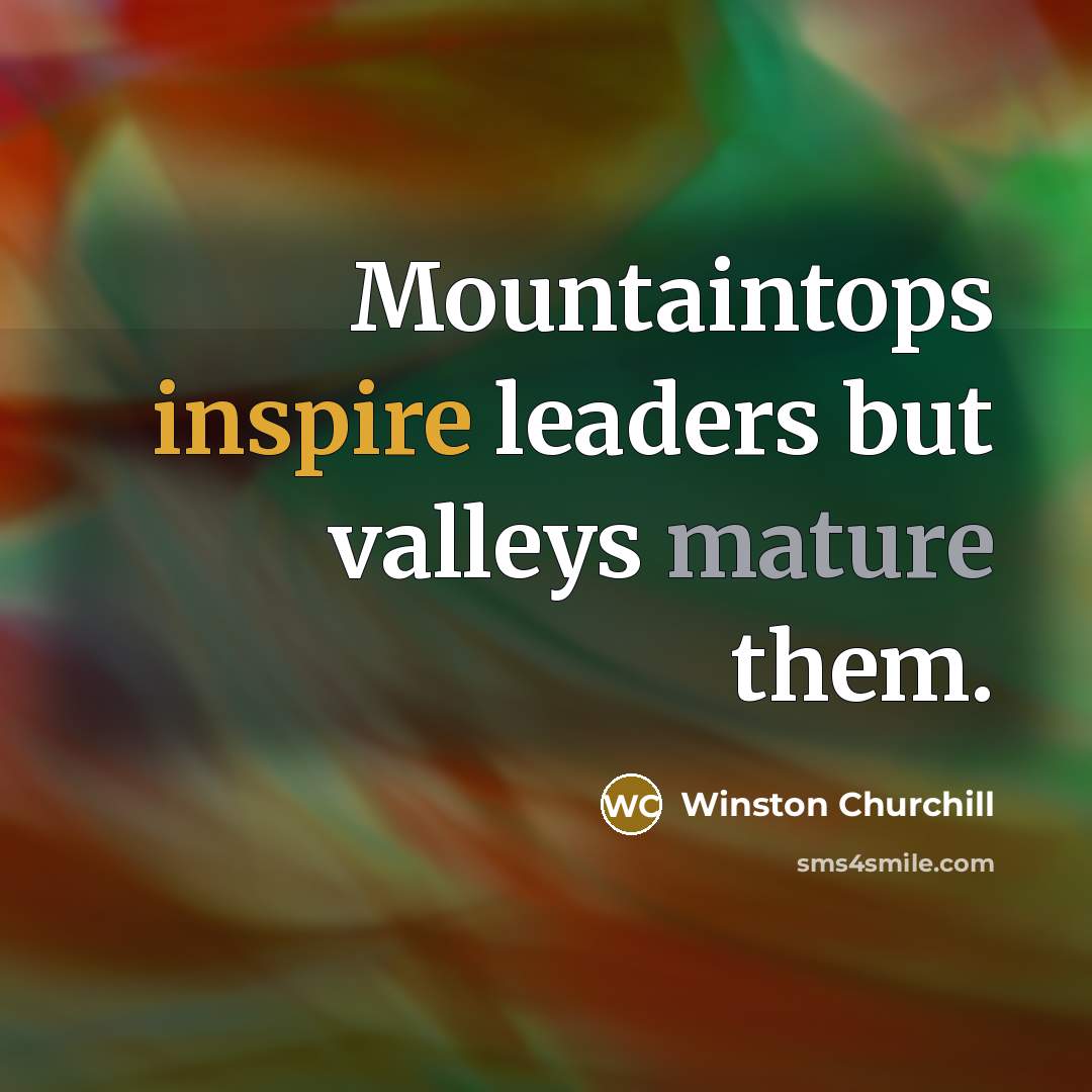 “Mountaintops inspire leaders but valleys mature them.” quote by Winston Churchill
