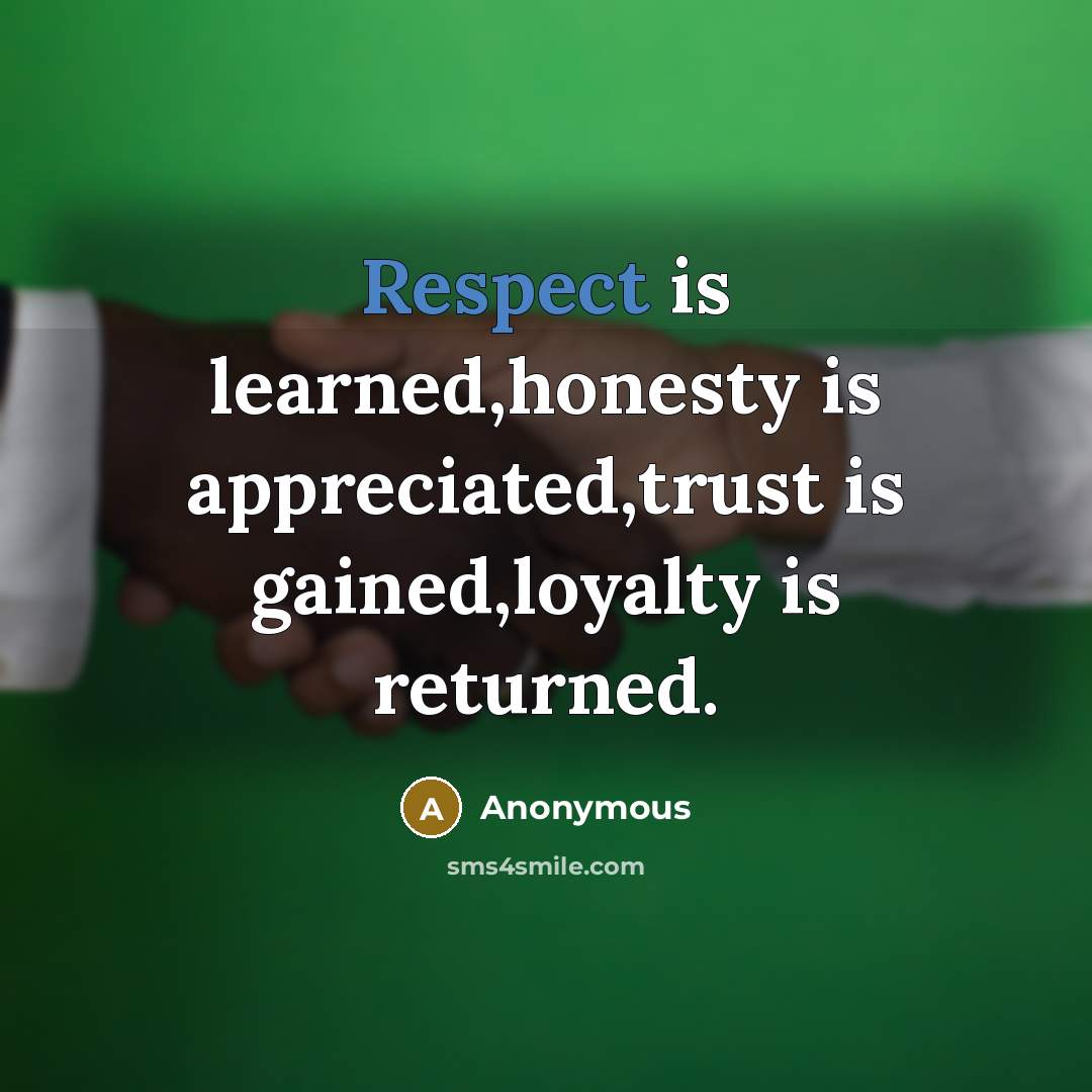 “Respect is learned,honesty is appreciated,trust is gained,loyalty is returned.” quote by Anonymous