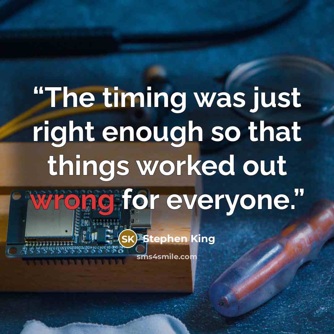 “The timing was just right enough so that things worked out wrong for everyone.” quote by Stephen King