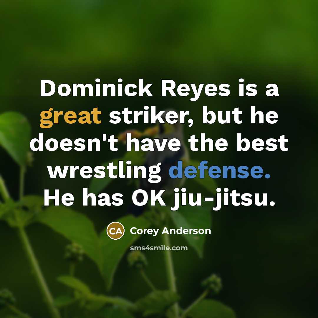 “Dominick Reyes is a great striker, but he doesn't have the best wrestling defense. He has OK jiu-jitsu.” quote by Corey Anderson