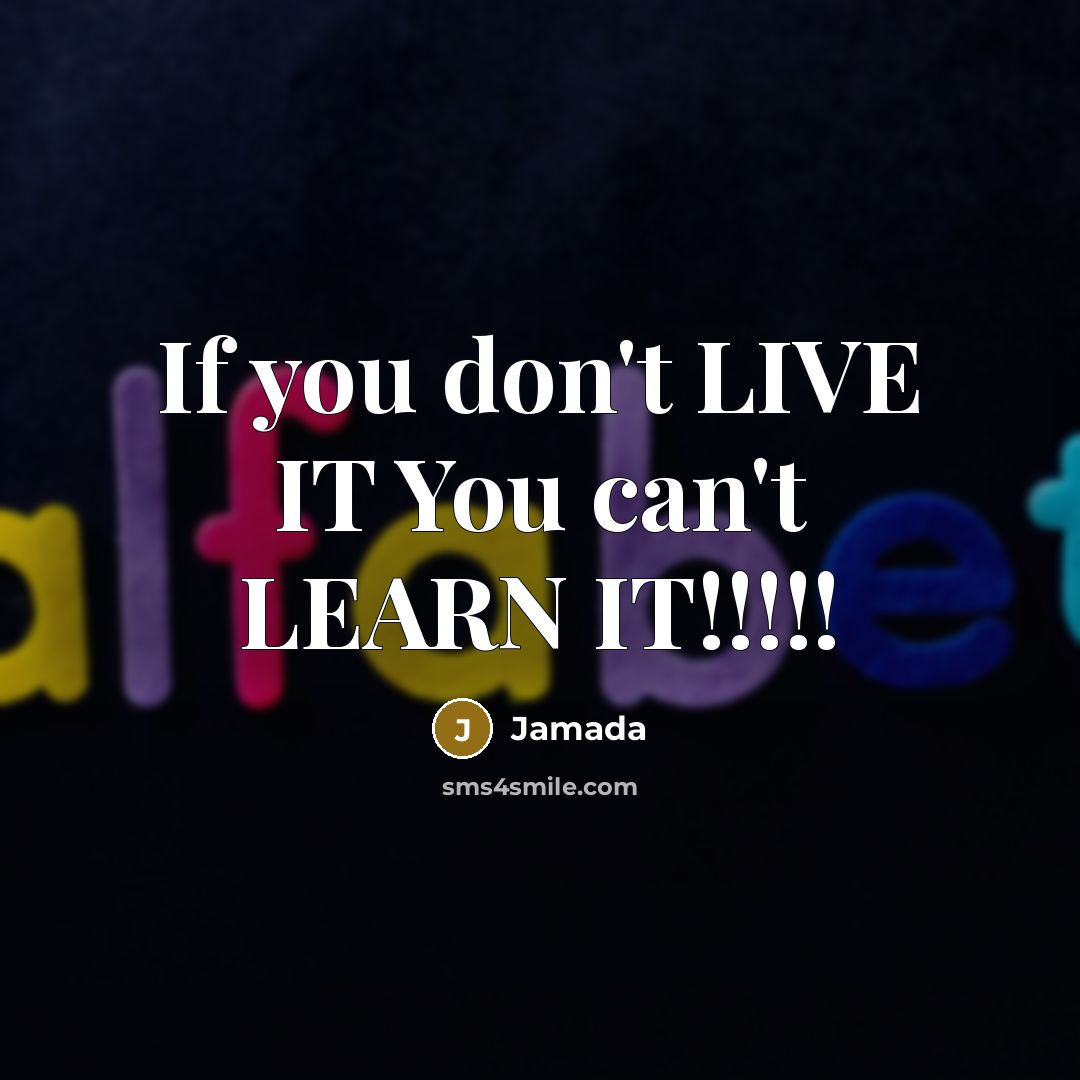 “If you don't LIVE IT You can't LEARN IT!!!!!” quote by Jamada