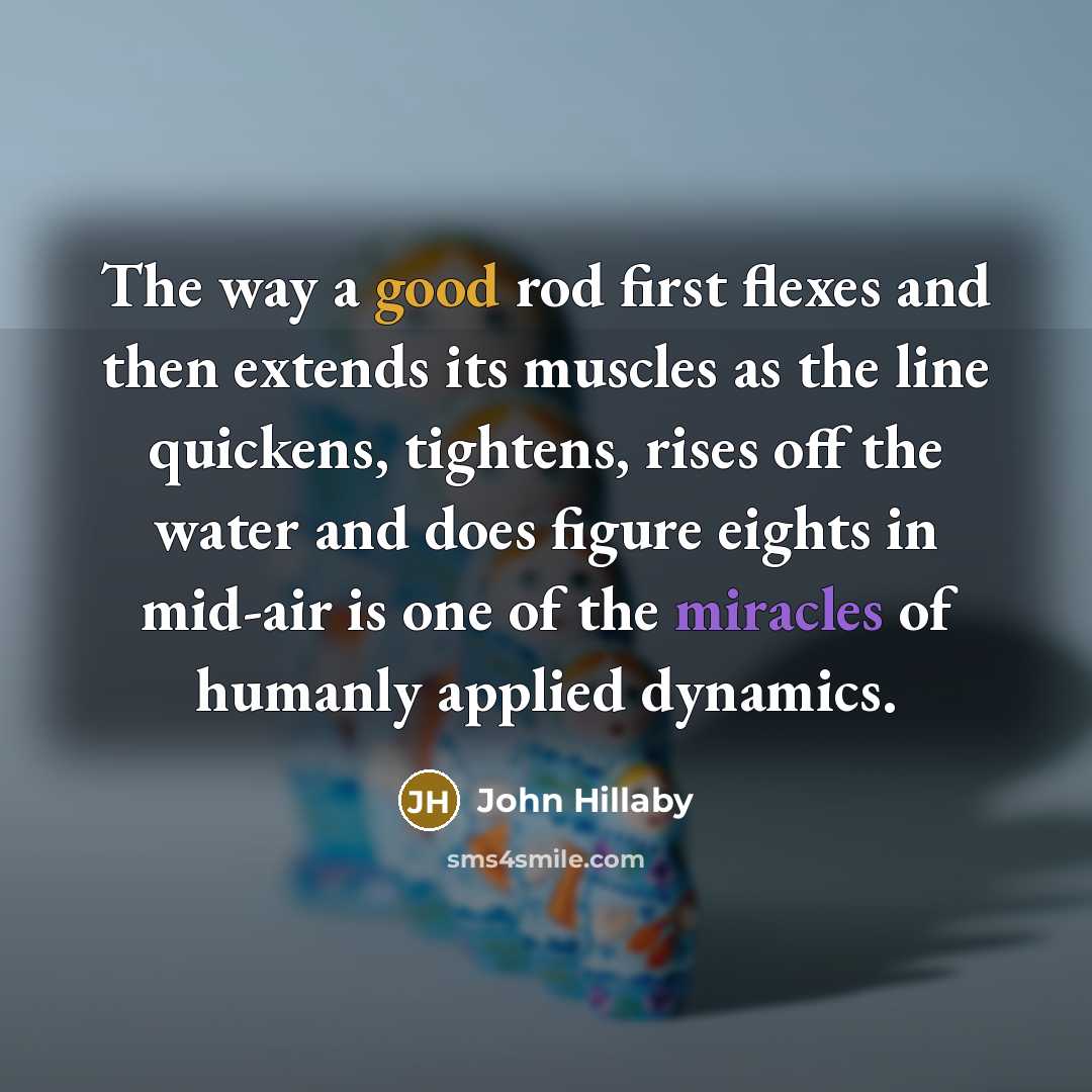 “The way a good rod first flexes and then extends its muscles as the line quickens, tightens, rises off the water and does figure eights in mid-air is one of the miracles of humanly applied dynamics.” quote by John Hillaby