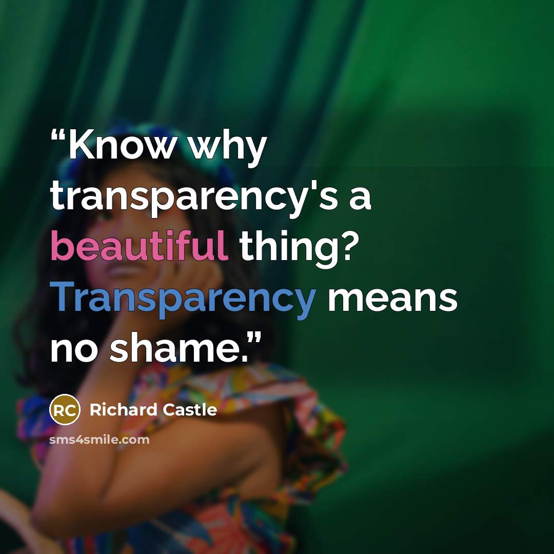“Know why transparency's a beautiful thing? Transparency means no shame.” quote by Richard Castle
