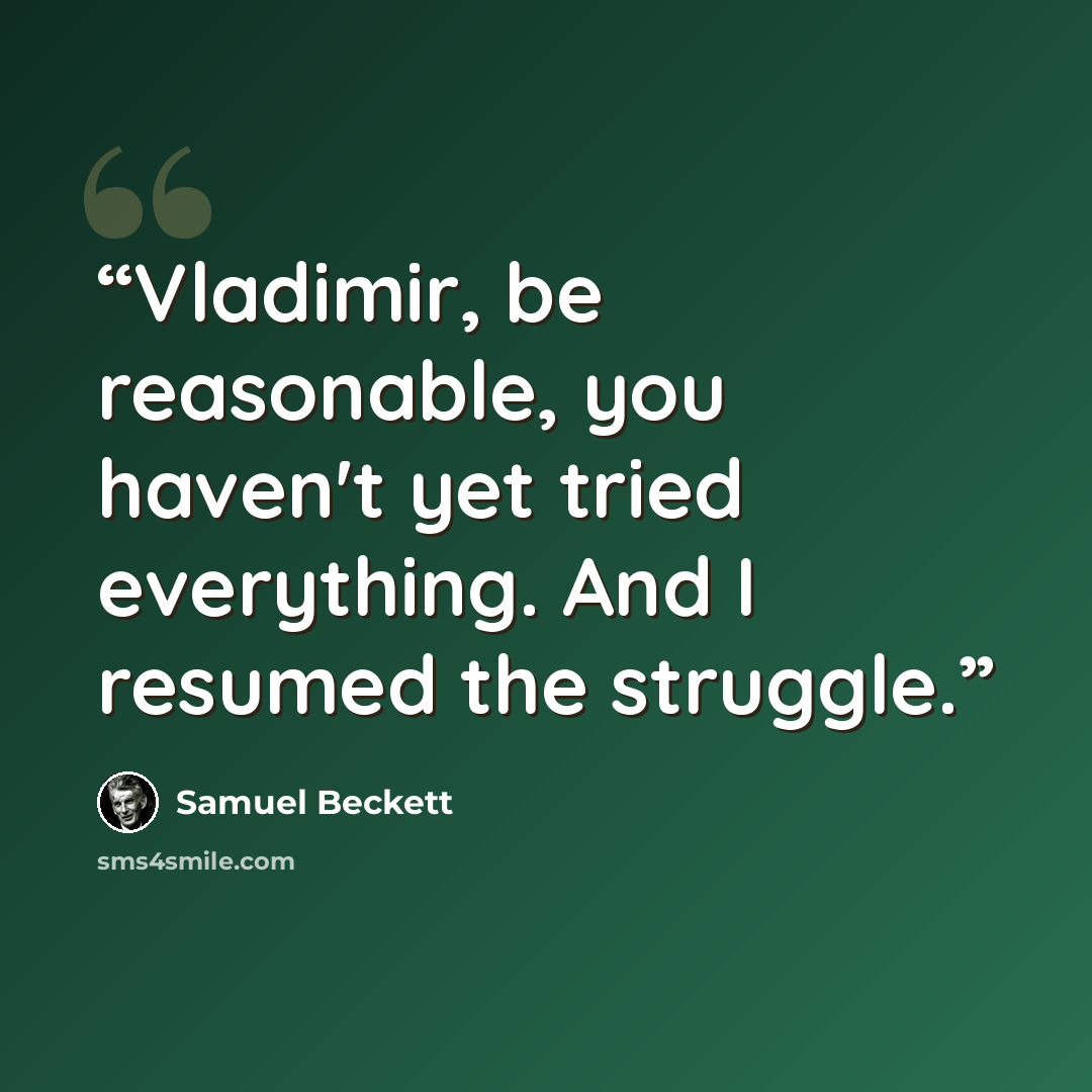 “Vladimir, be reasonable, you haven't yet tried everything. And I resumed the struggle.” quote by Samuel Beckett
