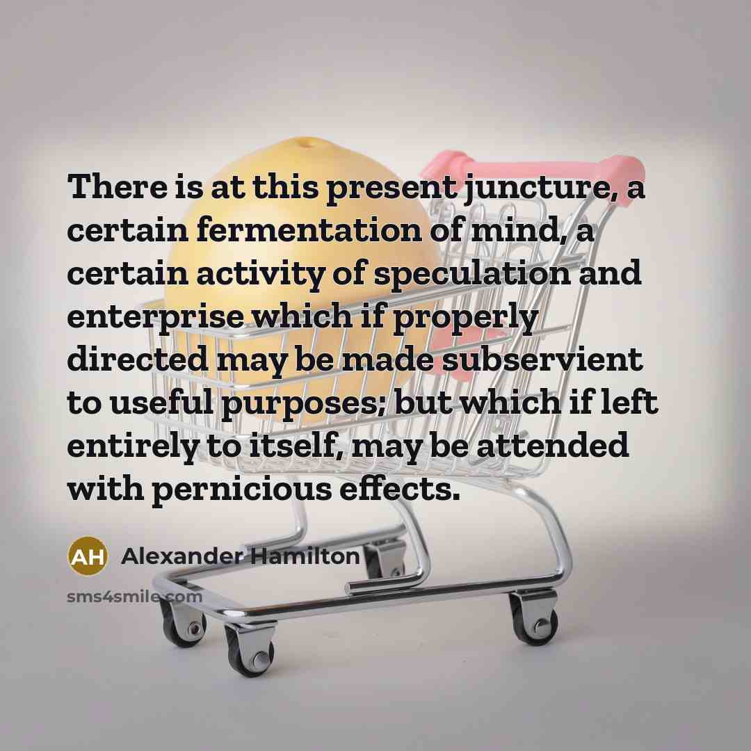 “There is at this present juncture, a certain fermentation of mind, a certain activity of speculation and enterprise which if properly directed may be made subservient to useful purposes; but which if left entirely to itself, may be attended with pernicious effects.” quote by Alexander Hamilton