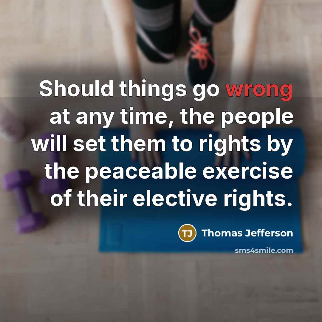 “Should things go wrong at any time, the people will set them to rights by the peaceable exercise of their elective rights.” quote by Thomas Jefferson