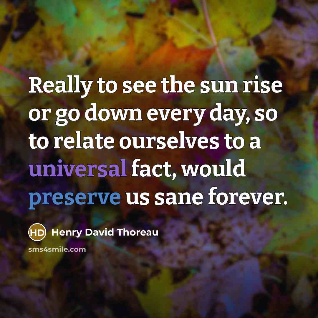 “Really to see the sun rise or go down every day, so to relate ourselves to a universal fact, would preserve us sane forever.” quote by Henry David Thoreau