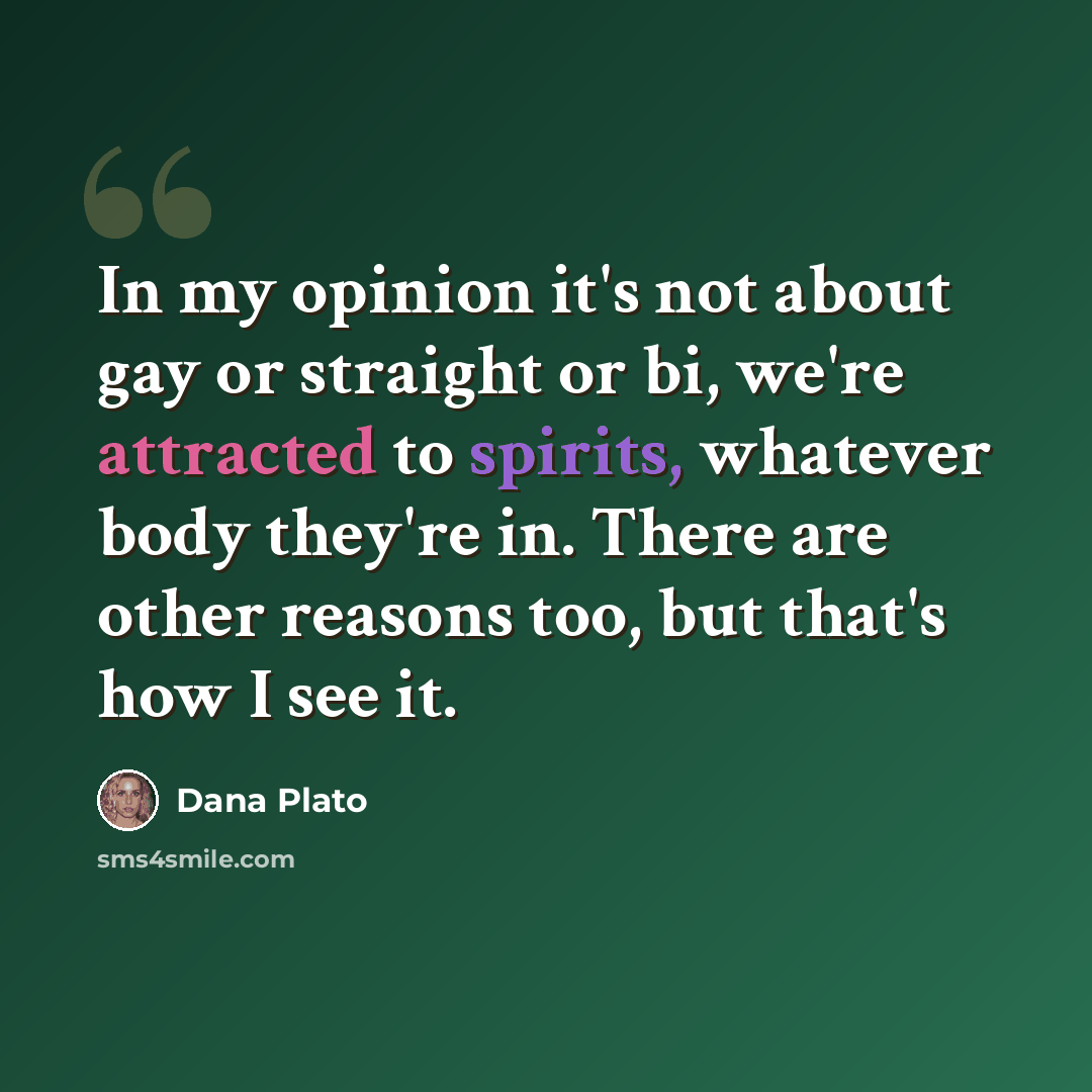 “In my opinion it's not about gay or straight or bi, we're attracted to spirits, whatever body they're in. There are other reasons too, but that's how I see it.” quote by Dana Plato