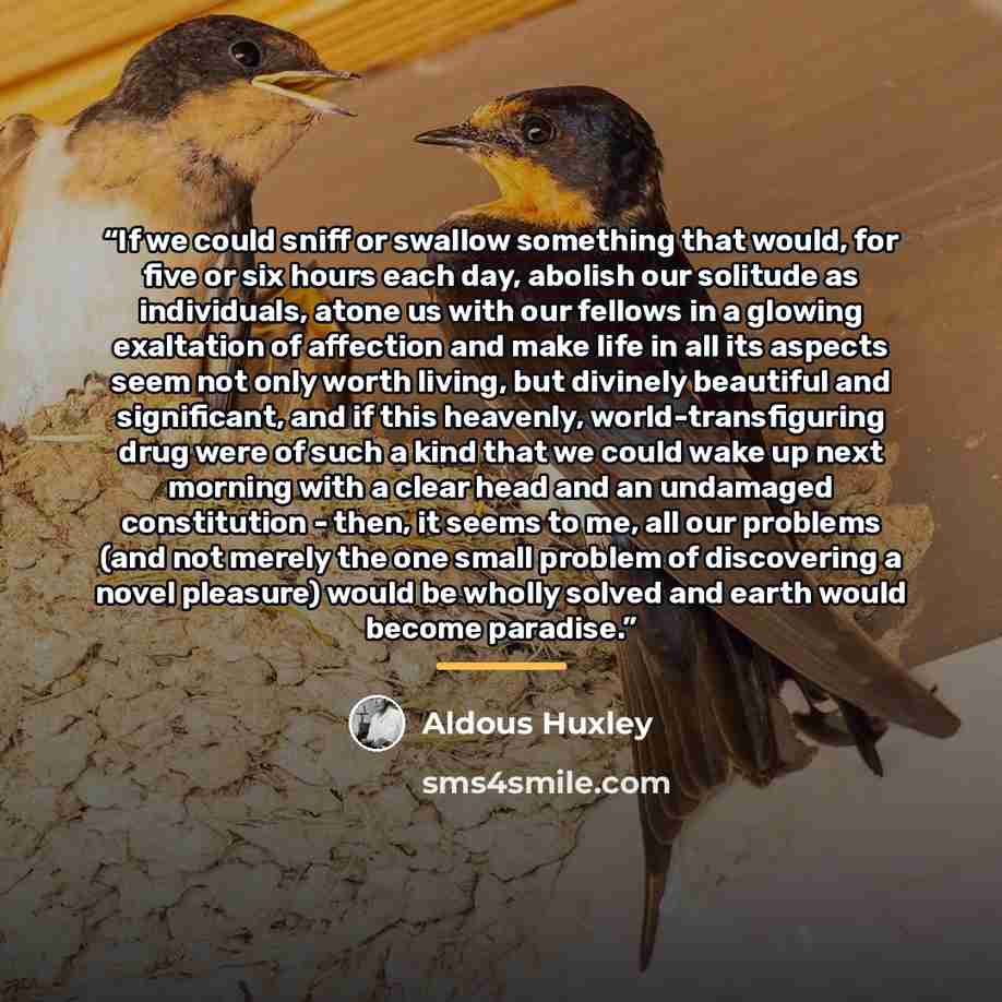 “If we could sniff or swallow something that would, for five or six hours each day, abolish our solitude as individuals, atone us with our fellows in a glowing exaltation of affection and make life in all its aspects seem not only worth living, but divinely beautiful and significant, and if this…” quote by Aldous Huxley