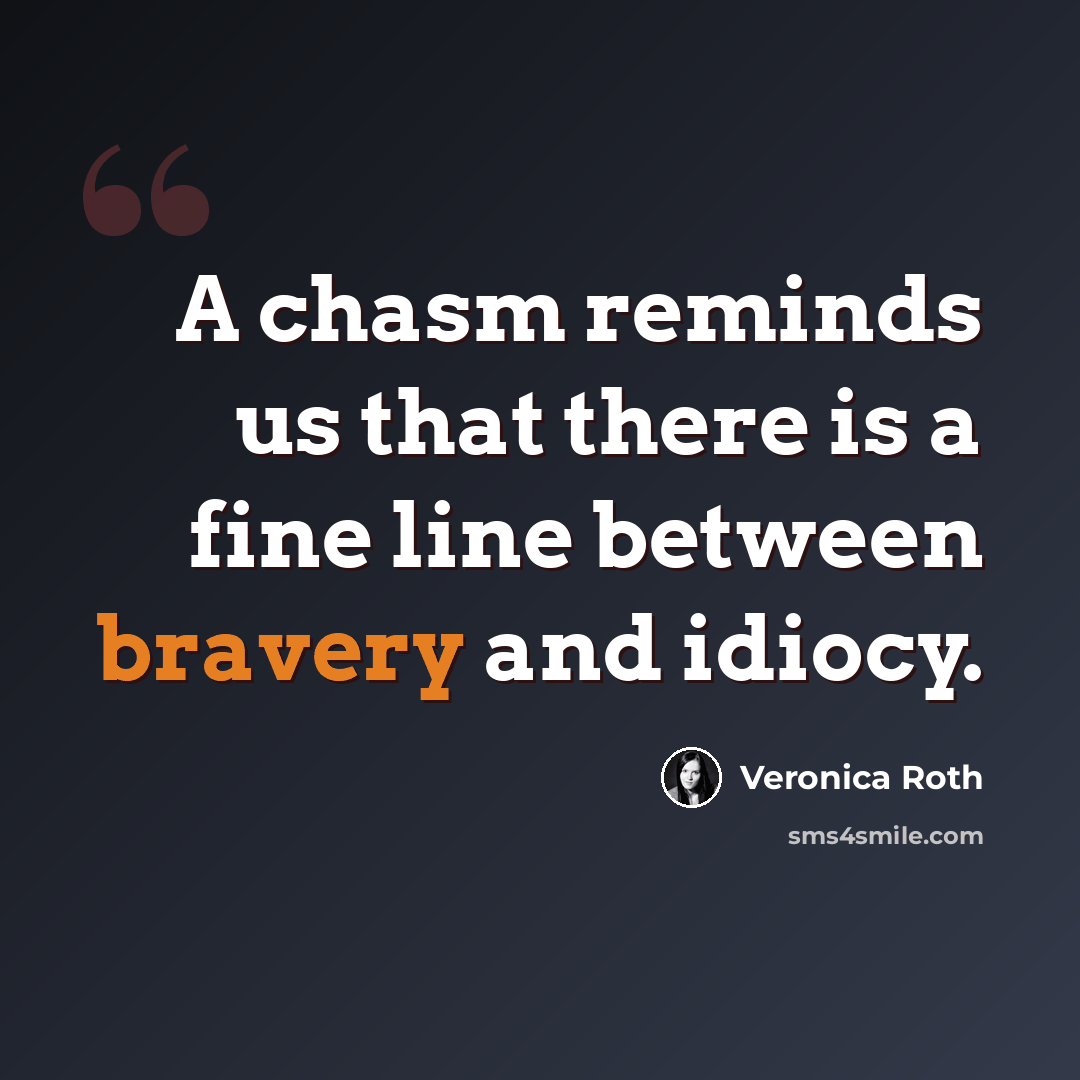 “A chasm reminds us that there is a fine line between bravery and idiocy.” quote by Veronica Roth