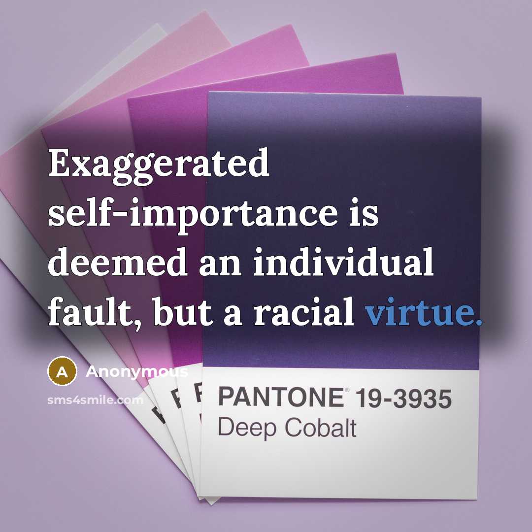 “Exaggerated self-importance is deemed an individual fault, but a racial virtue.” quote by Anonymous