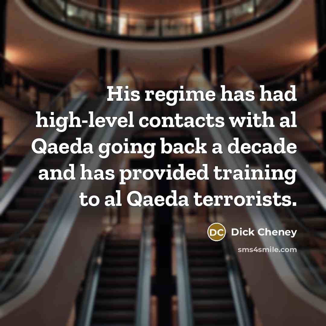 “His regime has had high-level contacts with al Qaeda going back a decade and has provided training to al Qaeda terrorists.” quote by Dick Cheney