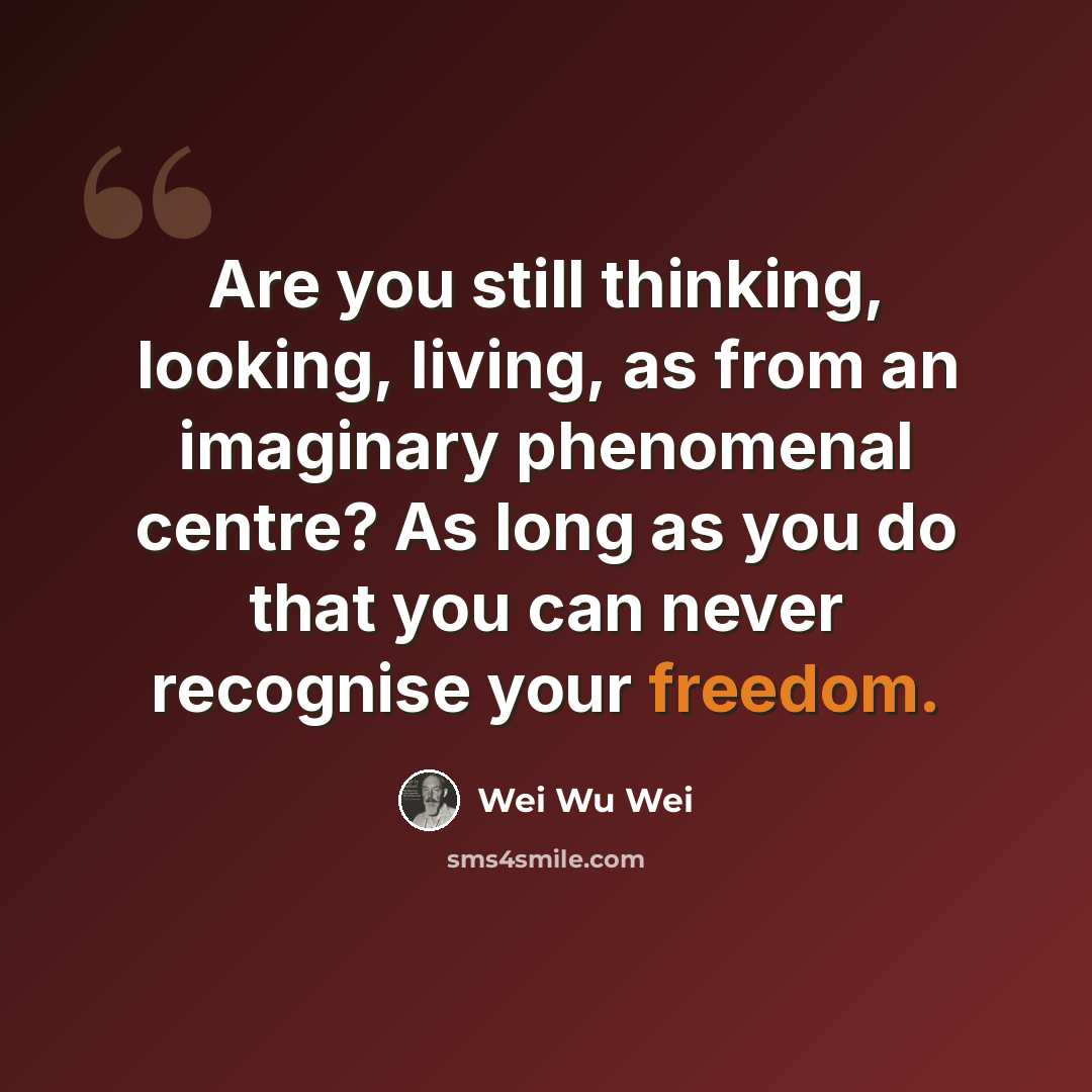 “Are you still thinking, looking, living, as from an imaginary phenomenal centre? As long as you do that you can never recognise your freedom.” quote by Wei Wu Wei