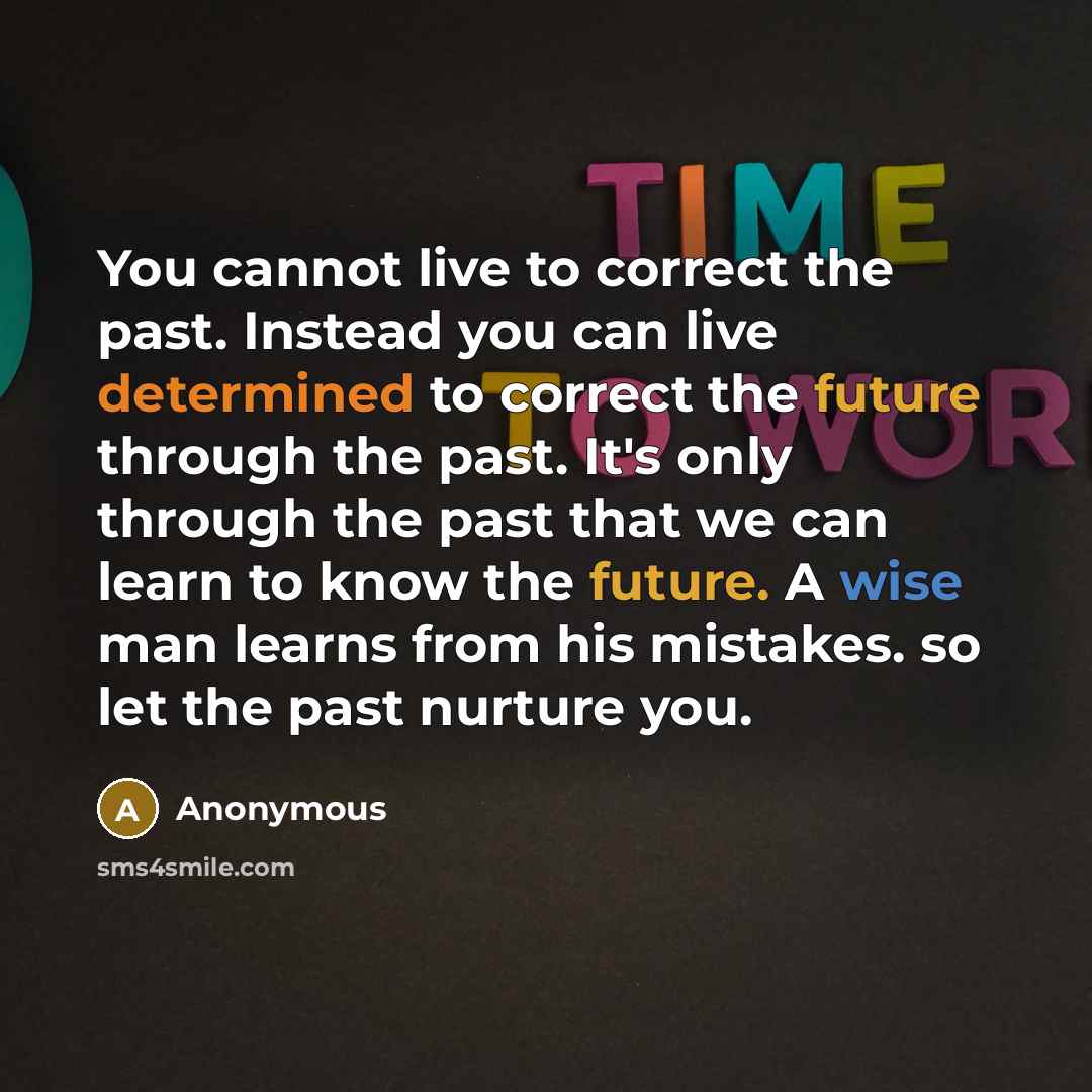 “You cannot live to correct the past. Instead you can live determined to correct the future through the past. It's only through the past that we can learn to know the future. A wise man learns from his mistakes. so let the past nurture you.” quote by Anonymous