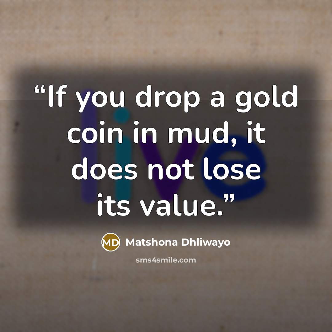 “If you drop a gold coin in mud, it does not lose its value.” quote by Matshona Dhliwayo