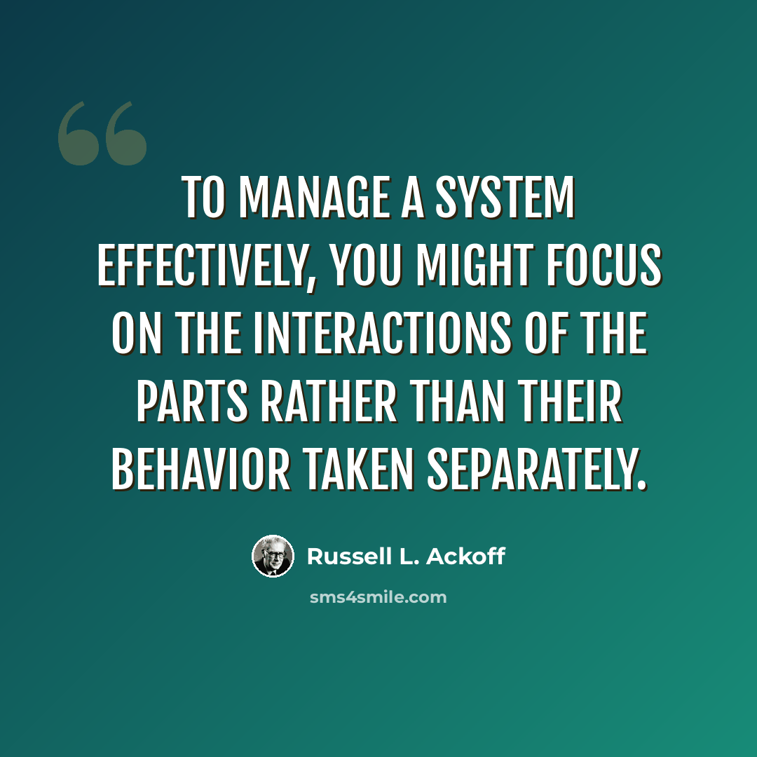“To manage a system effectively, you might focus on the interactions of the parts rather than their behavior taken separately.” quote by Russell L. Ackoff