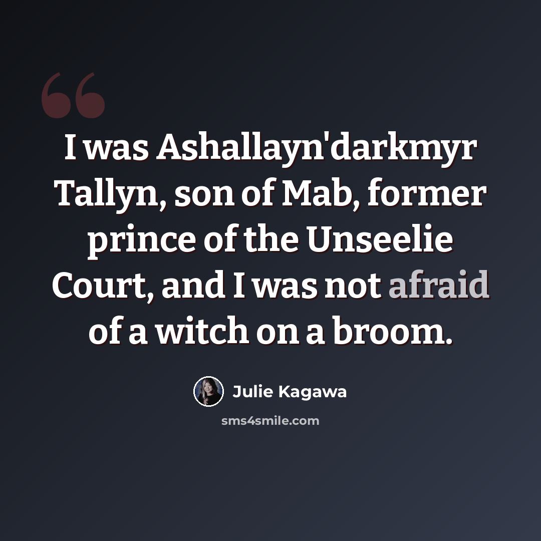 “I was Ashallayn'darkmyr Tallyn, son of Mab, former prince of the Unseelie Court, and I was not afraid of a witch on a broom.” quote by Julie Kagawa