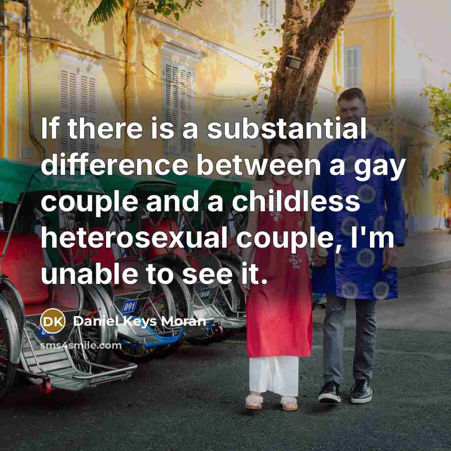 “If there is a substantial difference between a gay couple and a childless heterosexual couple, I'm unable to see it.” quote by Daniel Keys Moran