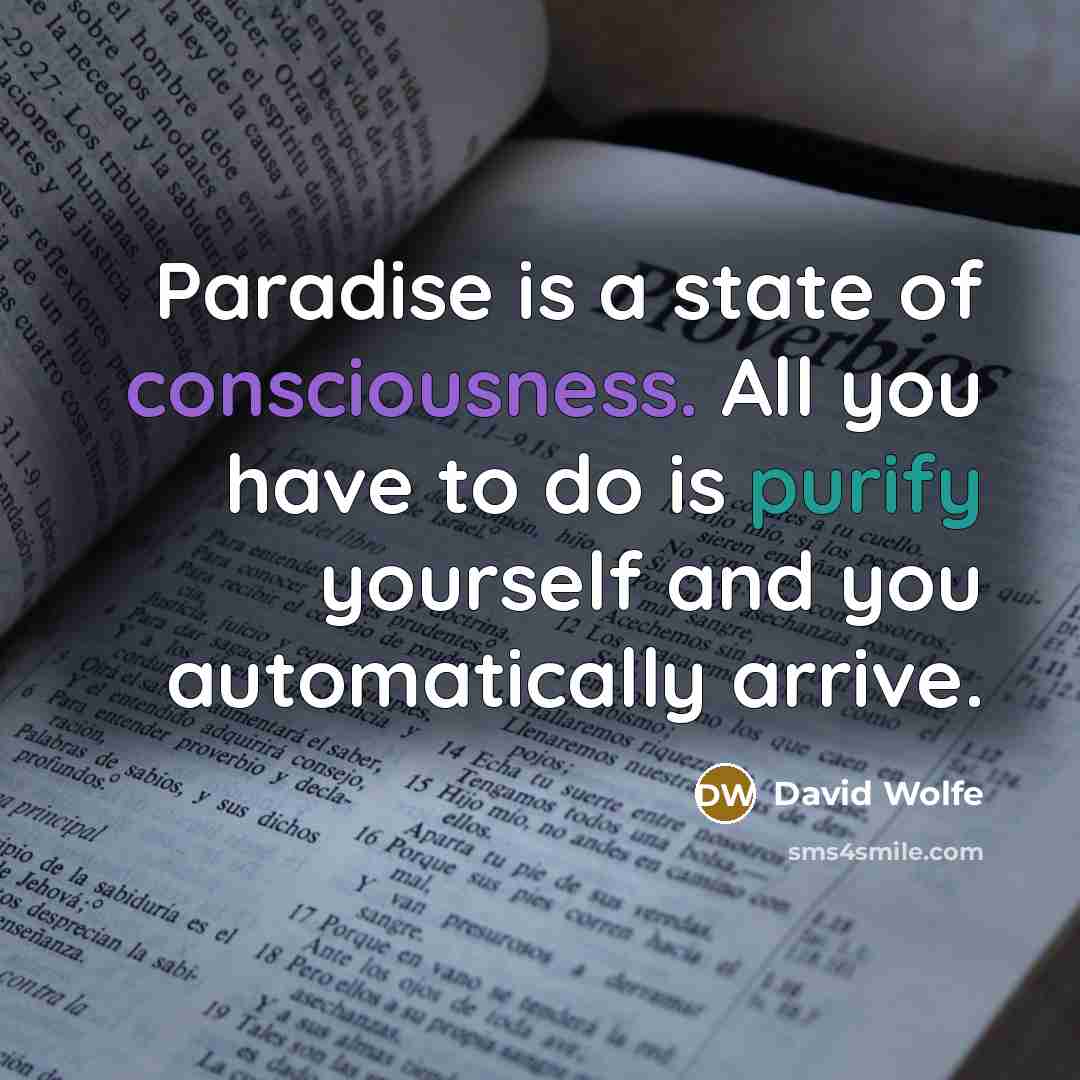 “Paradise is a state of consciousness. All you have to do is purify yourself and you automatically arrive.” quote by David Wolfe