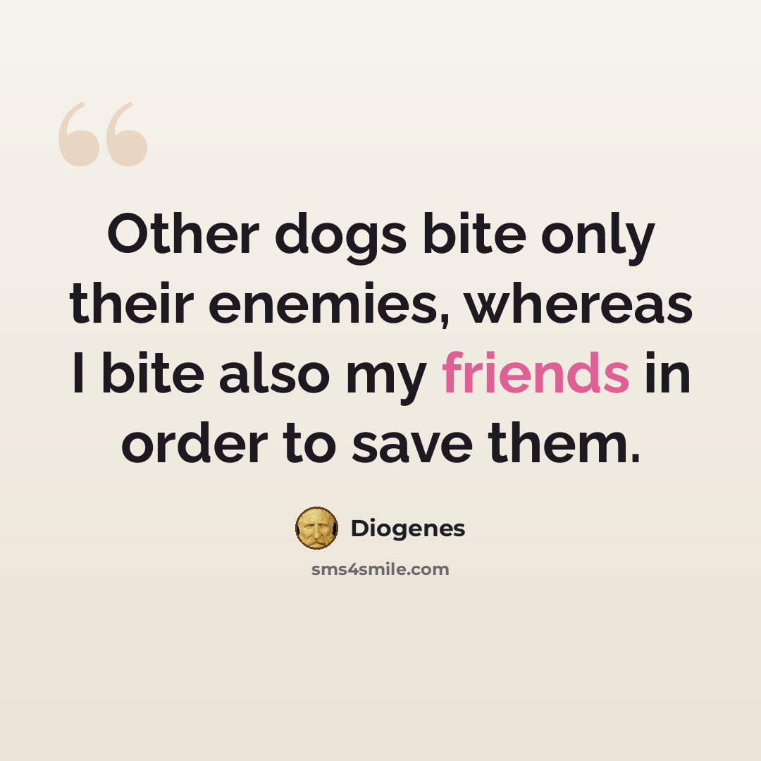 “Other dogs bite only their enemies, whereas I bite also my friends in order to save them.” quote by Diogenes