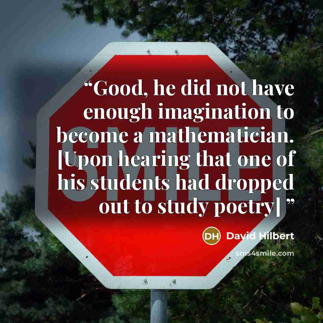 “Good, he did not have enough imagination to become a mathematician. [Upon hearing that one of his students had dropped out to study poetry]” quote by David Hilbert