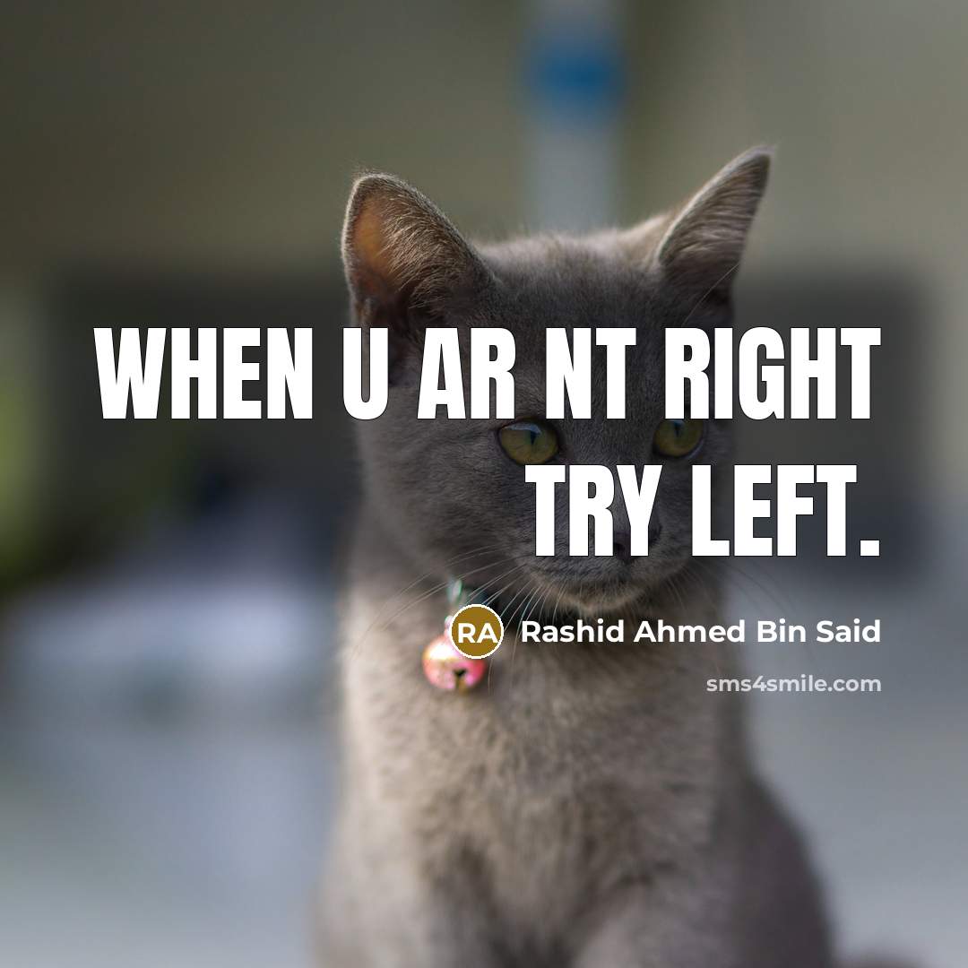 “When u ar nt right try left.” quote by Rashid Ahmed Bin Said