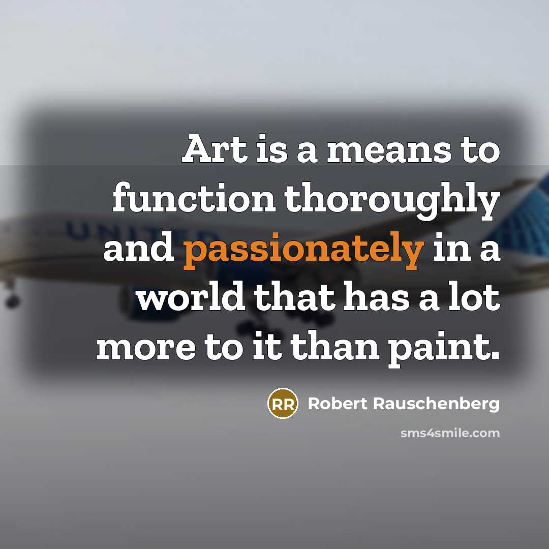 “Art is a means to function thoroughly and passionately in a world that has a lot more to it than paint.” quote by Robert Rauschenberg