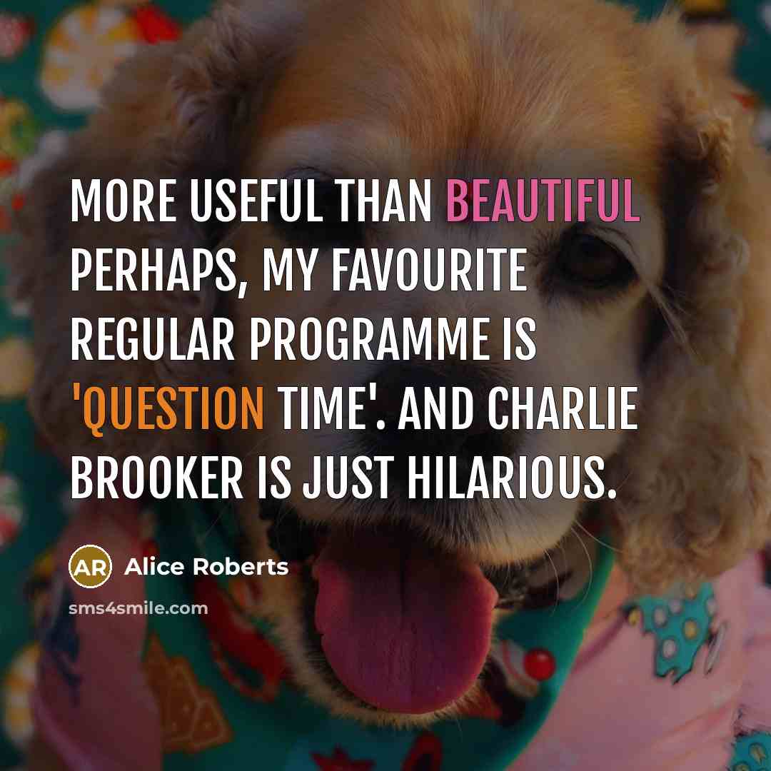 “More useful than beautiful perhaps, my favourite regular programme is 'Question Time'. And Charlie Brooker is just hilarious.” quote by Alice Roberts