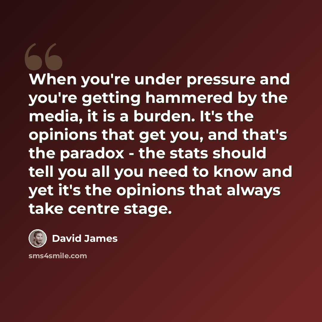 “When you're under pressure and you're getting hammered by the media, it is a burden. It's the opinions that get you, and that's the paradox - the stats should tell you all you need to know and yet it's the opinions that always take centre stage.” quote by David James