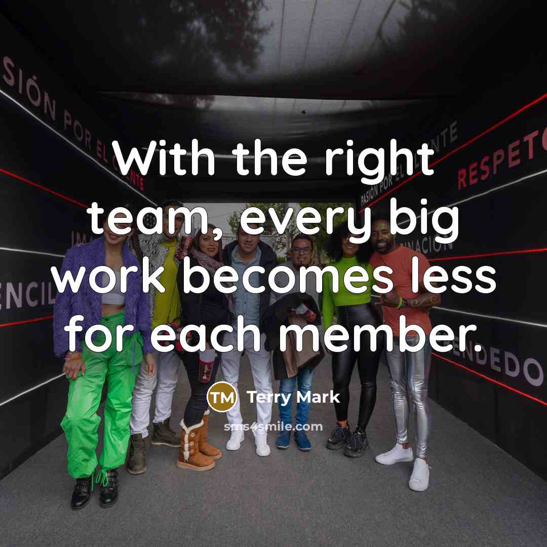 “With the right team, every big work becomes less for each member.” quote by Terry Mark