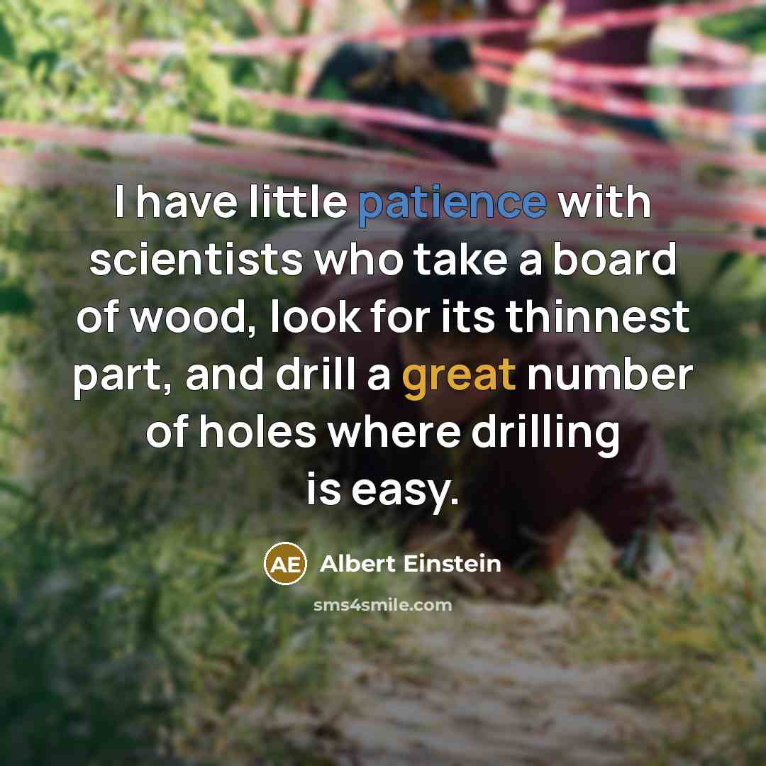 “I have little patience with scientists who take a board of wood, look for its thinnest part, and drill a great number of holes where drilling is easy.” quote by Albert Einstein