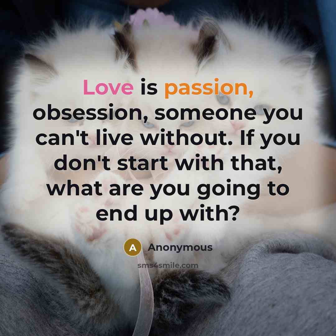 “Love is passion, obsession, someone you can't live without. If you don't start with that, what are you going to end up with?” quote by Anonymous