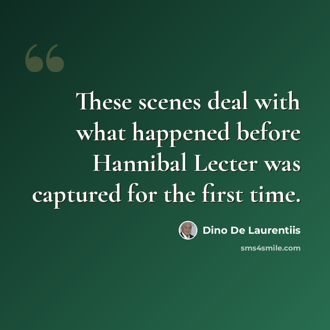 “These scenes deal with what happened before Hannibal Lecter was captured for the first time.” quote by Dino De Laurentiis
