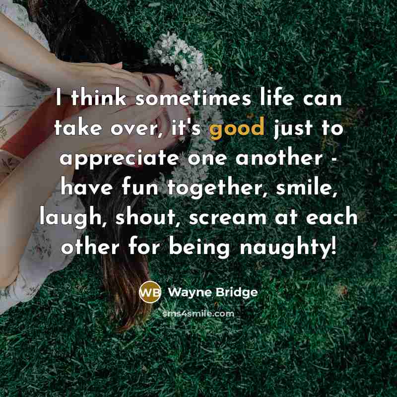 “I think sometimes life can take over, it's good just to appreciate one another - have fun together, smile, laugh, shout, scream at each other for being naughty!” quote by Wayne Bridge