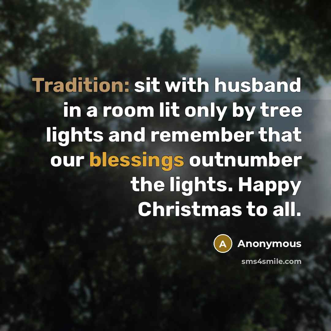 “Tradition: sit with husband in a room lit only by tree lights and remember that our blessings outnumber the lights. Happy Christmas to all.” quote by Anonymous