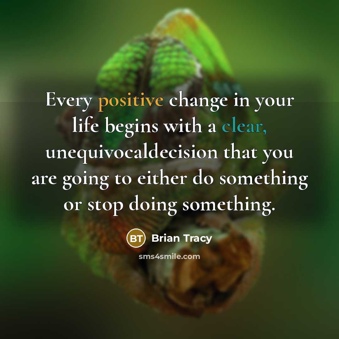 “Every positive change in your life begins with a clear, unequivocaldecision that you are going to either do something or stop doing something.” quote by Brian Tracy