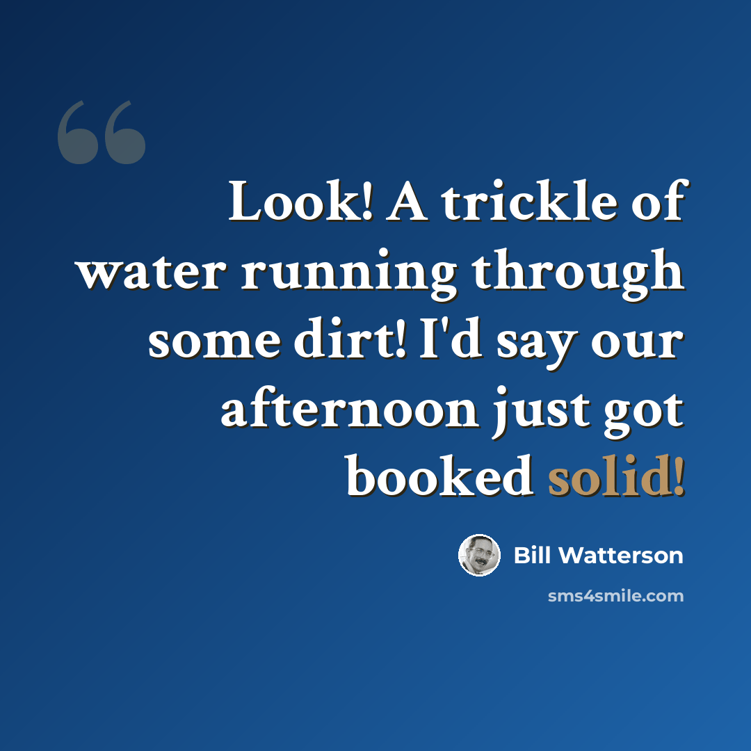 “Look! A trickle of water running through some dirt! I'd say our afternoon just got booked solid!” quote by Bill Watterson