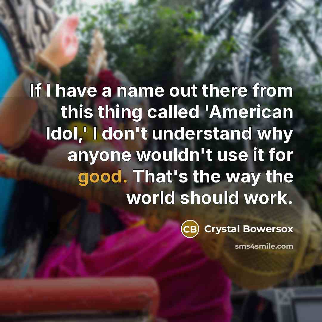 “If I have a name out there from this thing called 'American Idol,' I don't understand why anyone wouldn't use it for good. That's the way the world should work.” quote by Crystal Bowersox
