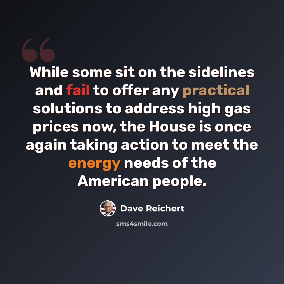 “While some sit on the sidelines and fail to offer any practical solutions to address high gas prices now, the House is once again taking action to meet the energy needs of the American people.” quote by Dave Reichert