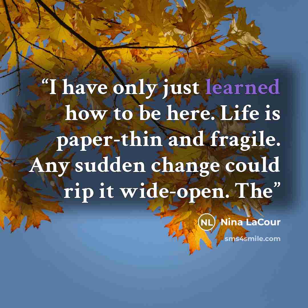 “I have only just learned how to be here. Life is paper-thin and fragile. Any sudden change could rip it wide-open. The” quote by Nina LaCour