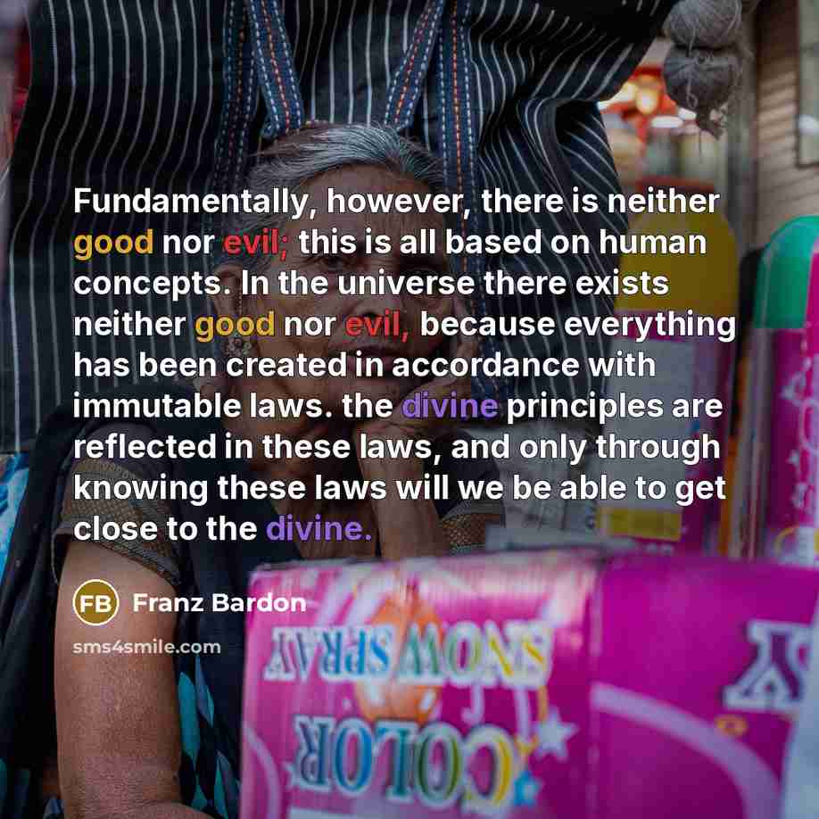 “Fundamentally, however, there is neither good nor evil; this is all based on human concepts. In the universe there exists neither good nor evil, because everything has been created in accordance with immutable laws. the divine principles are reflected in these laws, and only through knowing these…” quote by Franz Bardon