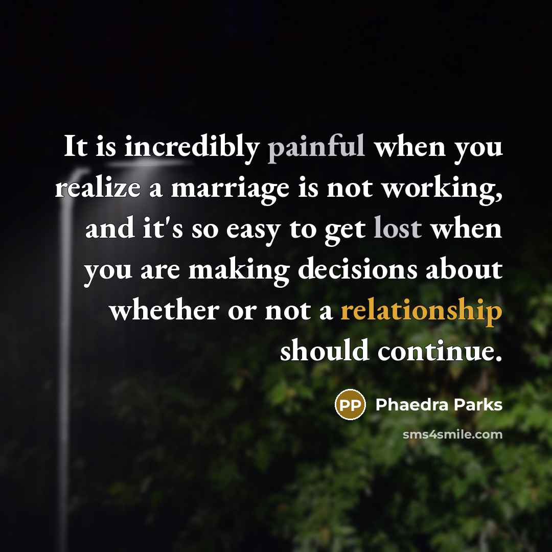 “It is incredibly painful when you realize a marriage is not working, and it's so easy to get lost when you are making decisions about whether or not a relationship should continue.” quote by Phaedra Parks