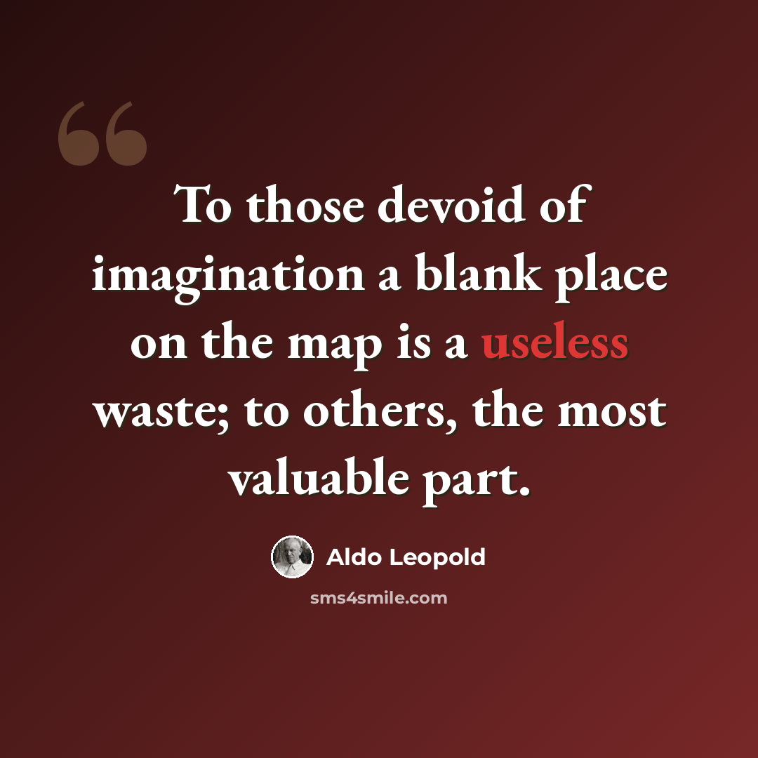 “To those devoid of imagination a blank place on the map is a useless waste; to others, the most valuable part.” quote by Aldo Leopold