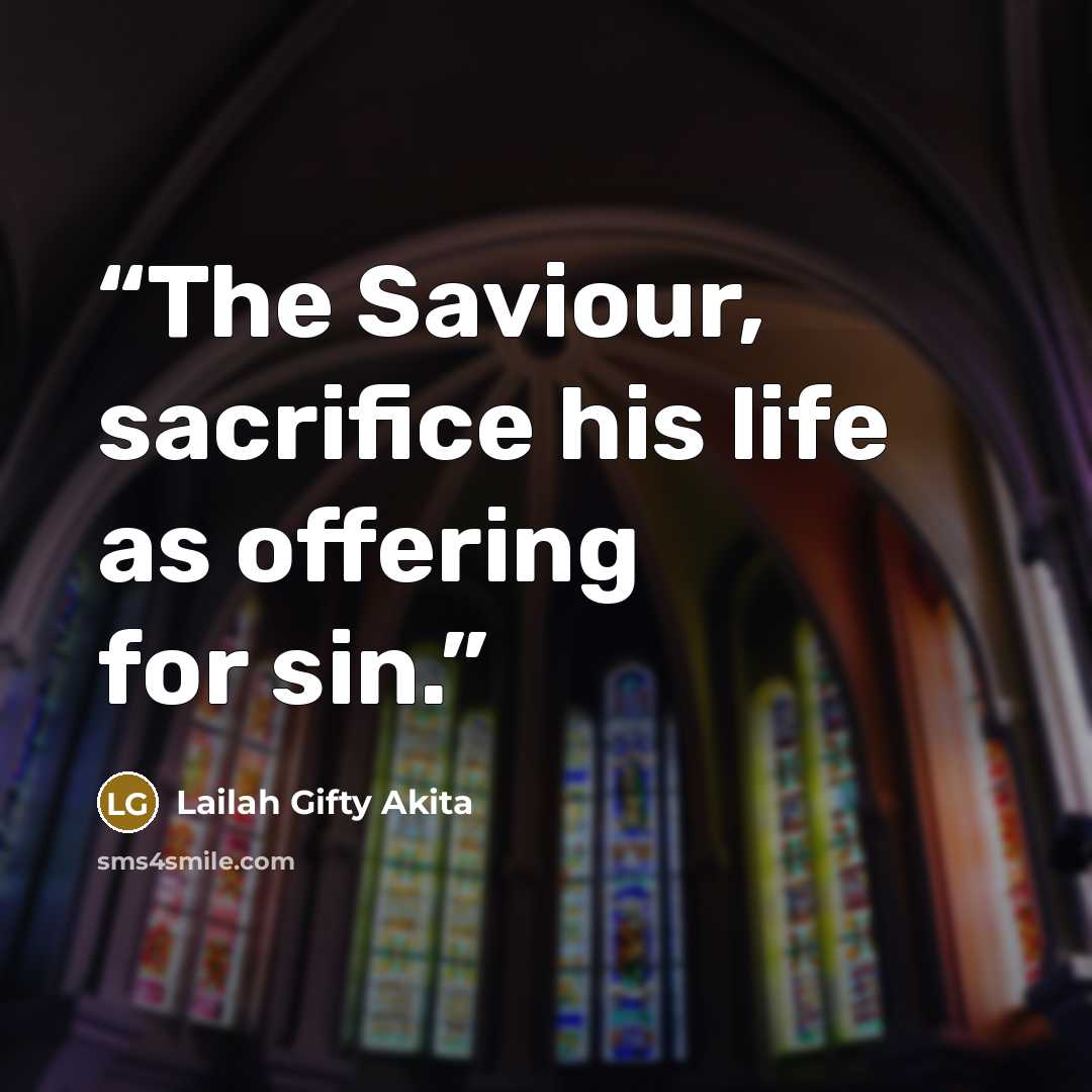 “The Saviour, sacrifice his life as offering for sin.” quote by Lailah Gifty Akita