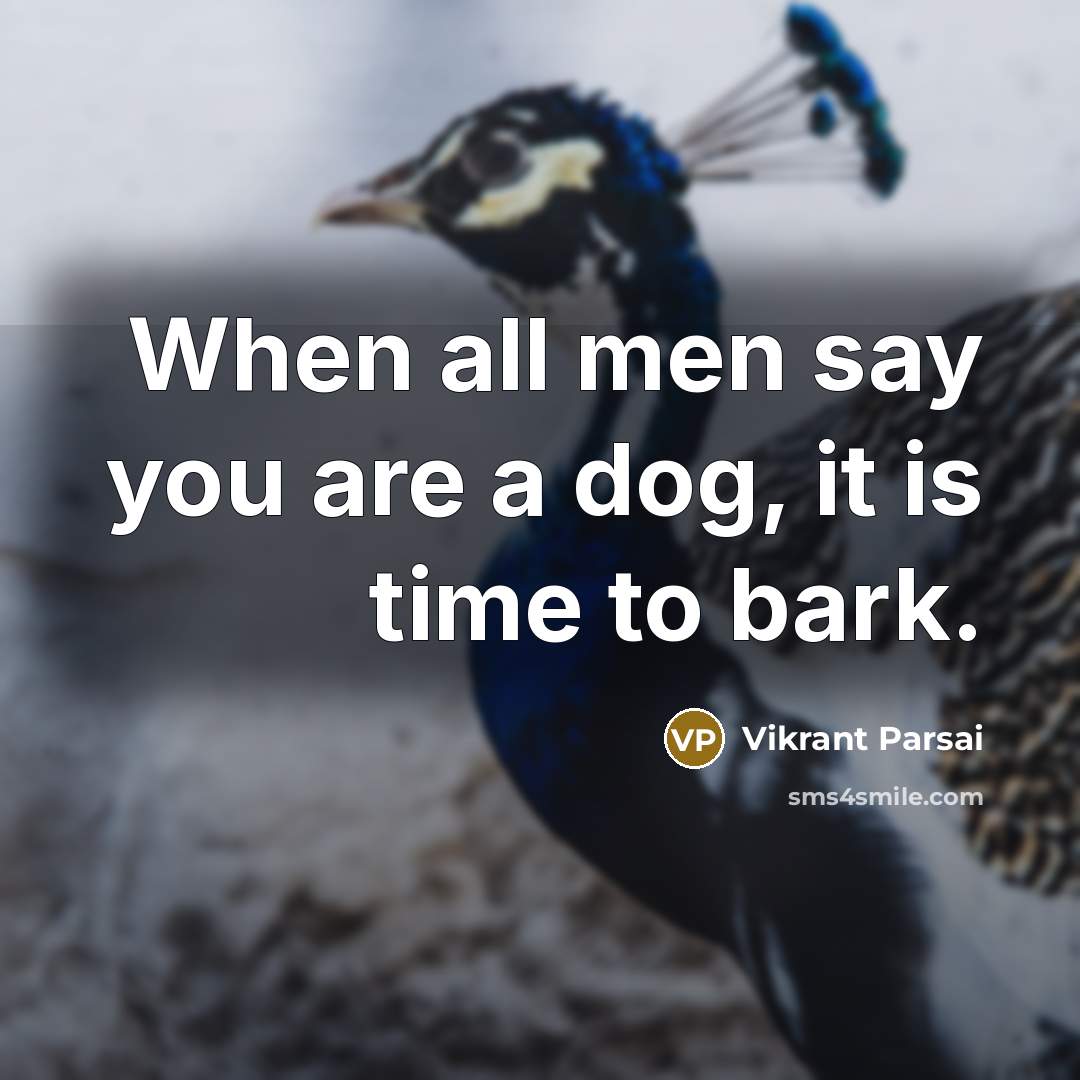 “When all men say you are a dog, it is time to bark.” quote by Vikrant Parsai