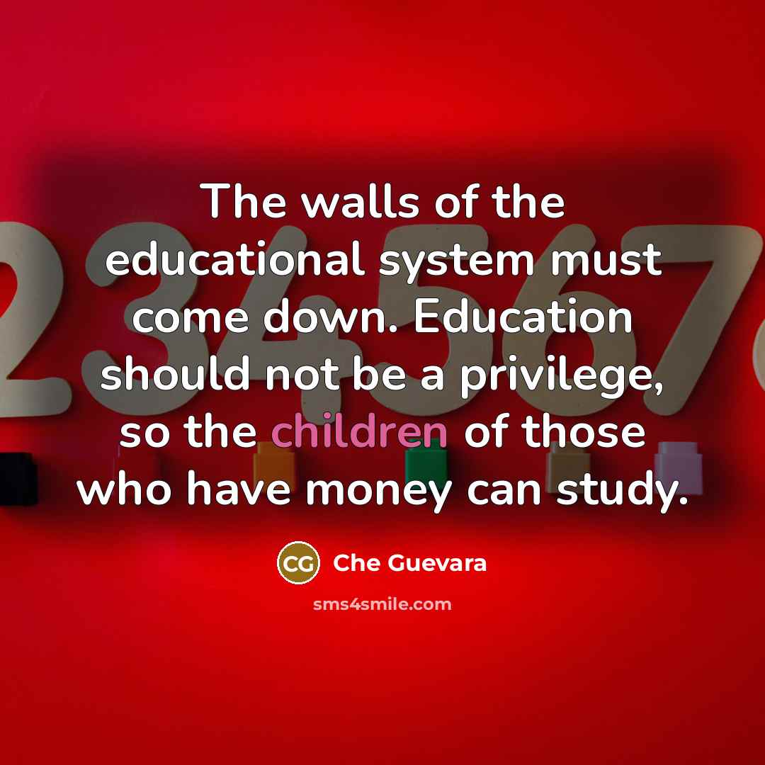 “The walls of the educational system must come down. Education should not be a privilege, so the children of those who have money can study.” quote by Che Guevara
