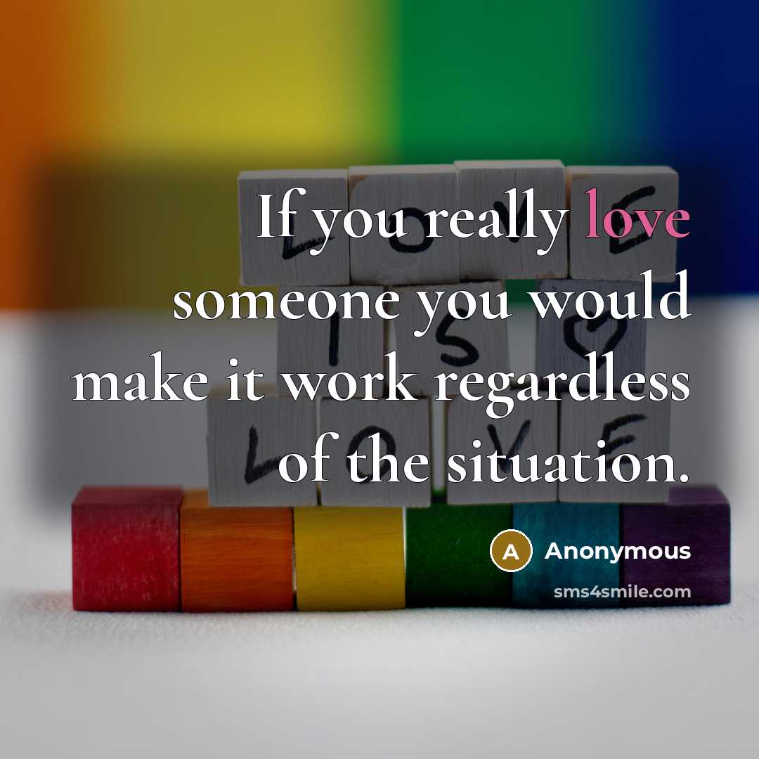 “If you really love someone you would make it work regardless of the situation.” quote by Anonymous